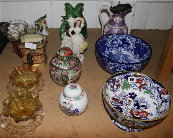 Doulton jug, mixed ceramics & glass